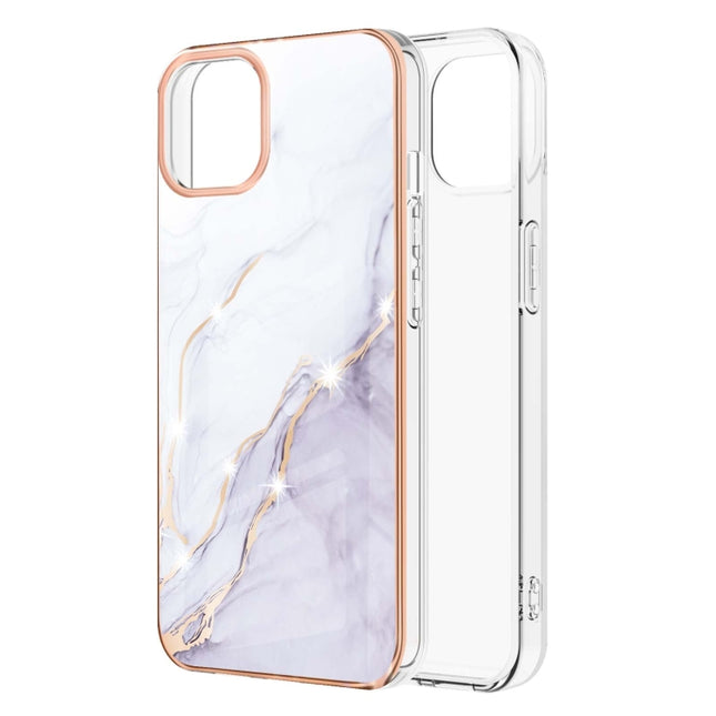 Electroplating Marble Pattern Dual-side IMD TPU Shockproof Case For iPhone 13 Pro Max(White 006)-garmade.com