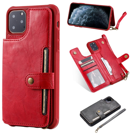 For iPhone 11 Pro Max Buckle Zipper Shockproof Protective Case with Holder & Card Slots & Wallet & Lanyard & Photos Frame(Red)-garmade.com