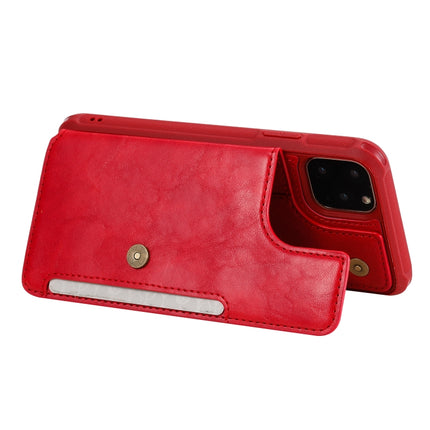 For iPhone 11 Pro Max Buckle Zipper Shockproof Protective Case with Holder & Card Slots & Wallet & Lanyard & Photos Frame(Red)-garmade.com