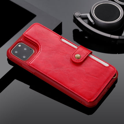 For iPhone 11 Pro Max Buckle Zipper Shockproof Protective Case with Holder & Card Slots & Wallet & Lanyard & Photos Frame(Red)-garmade.com