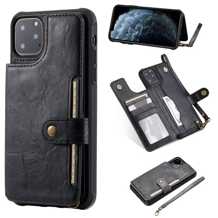 For iPhone 11 Pro Max Buckle Zipper Shockproof Protective Case with Holder & Card Slots & Wallet & Lanyard & Photos Frame(Grey)-garmade.com