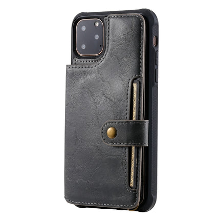 For iPhone 11 Pro Max Buckle Zipper Shockproof Protective Case with Holder & Card Slots & Wallet & Lanyard & Photos Frame(Grey)-garmade.com