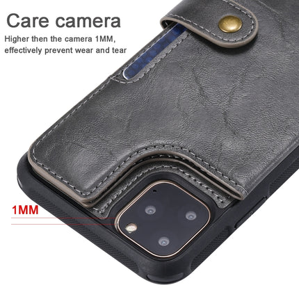 For iPhone 11 Pro Max Buckle Zipper Shockproof Protective Case with Holder & Card Slots & Wallet & Lanyard & Photos Frame(Grey)-garmade.com
