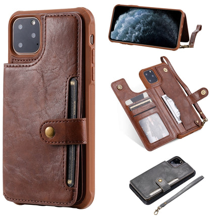 For iPhone 11 Pro Max Buckle Zipper Shockproof Protective Case with Holder & Card Slots & Wallet & Lanyard & Photos Frame(Coffee)-garmade.com