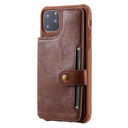 For iPhone 11 Pro Max Buckle Zipper Shockproof Protective Case with Holder & Card Slots & Wallet & Lanyard & Photos Frame(Coffee)-garmade.com