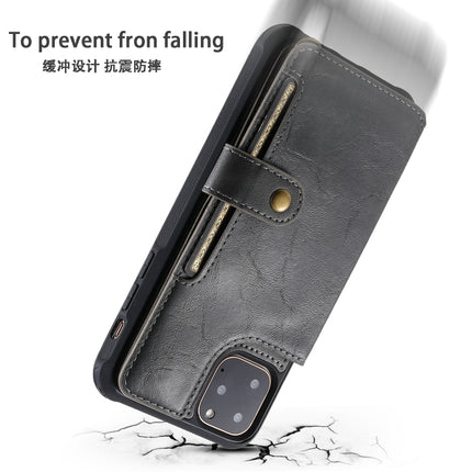 For iPhone 11 Pro Max Buckle Zipper Shockproof Protective Case with Holder & Card Slots & Wallet & Lanyard & Photos Frame(Coffee)-garmade.com