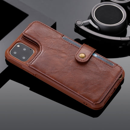 For iPhone 11 Pro Max Buckle Zipper Shockproof Protective Case with Holder & Card Slots & Wallet & Lanyard & Photos Frame(Coffee)-garmade.com