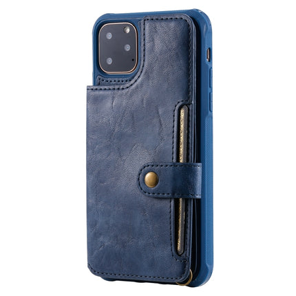 For iPhone 11 Pro Max Buckle Zipper Shockproof Protective Case with Holder & Card Slots & Wallet & Lanyard & Photos Frame(Blue)-garmade.com