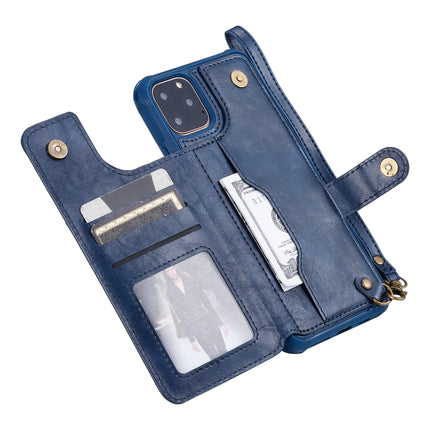 For iPhone 11 Pro Max Buckle Zipper Shockproof Protective Case with Holder & Card Slots & Wallet & Lanyard & Photos Frame(Blue)-garmade.com