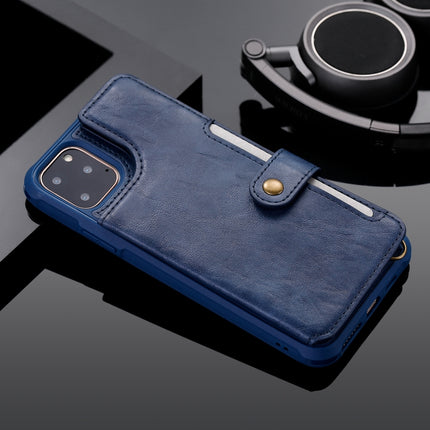 For iPhone 11 Pro Max Buckle Zipper Shockproof Protective Case with Holder & Card Slots & Wallet & Lanyard & Photos Frame(Blue)-garmade.com