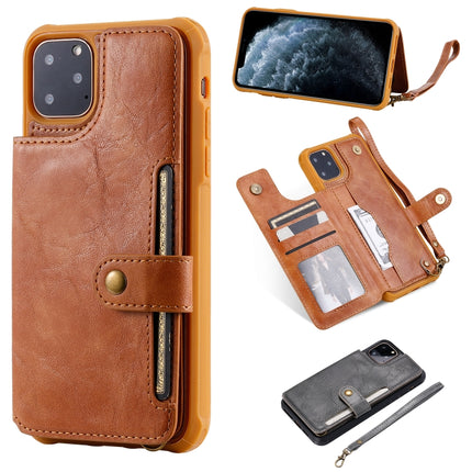 For iPhone 11 Pro Max Buckle Zipper Shockproof Protective Case with Holder & Card Slots & Wallet & Lanyard & Photos Frame(Brown)-garmade.com