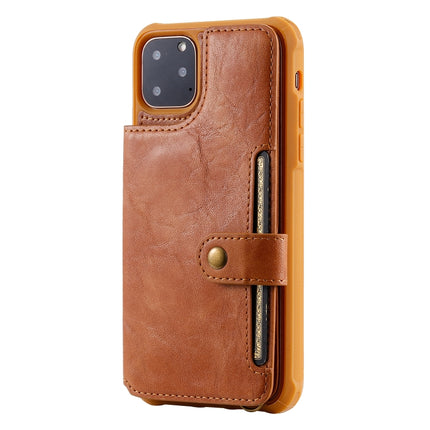 For iPhone 11 Pro Max Buckle Zipper Shockproof Protective Case with Holder & Card Slots & Wallet & Lanyard & Photos Frame(Brown)-garmade.com