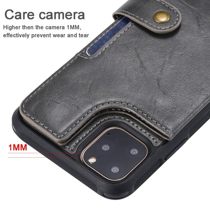 For iPhone 11 Pro Max Buckle Zipper Shockproof Protective Case with Holder & Card Slots & Wallet & Lanyard & Photos Frame(Brown)-garmade.com