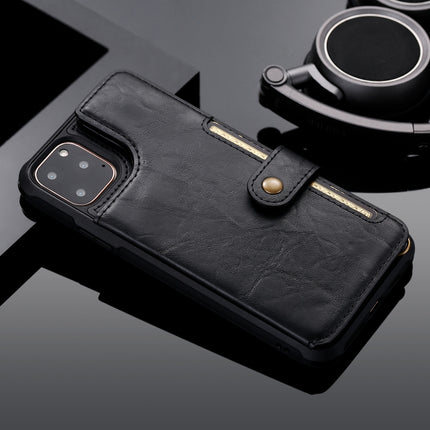 For iPhone 11 Pro Max Buckle Zipper Shockproof Protective Case with Holder & Card Slots & Wallet & Lanyard & Photos Frame(Black)-garmade.com