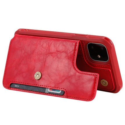 For iPhone 11 Buckle Zipper Shockproof Protective Case with Holder & Card Slots & Wallet & Lanyard & Photos Frame(Red)-garmade.com