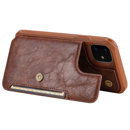 For iPhone 11 Buckle Zipper Shockproof Protective Case with Holder & Card Slots & Wallet & Lanyard & Photos Frame(Coffee)-garmade.com
