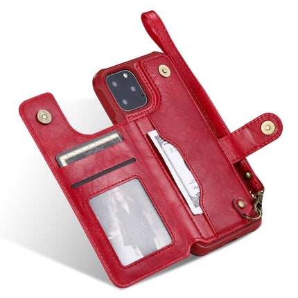 For iPhone 11 Pro Buckle Zipper Shockproof Protective Case with Holder & Card Slots & Wallet & Lanyard & Photos Frame(Red)-garmade.com