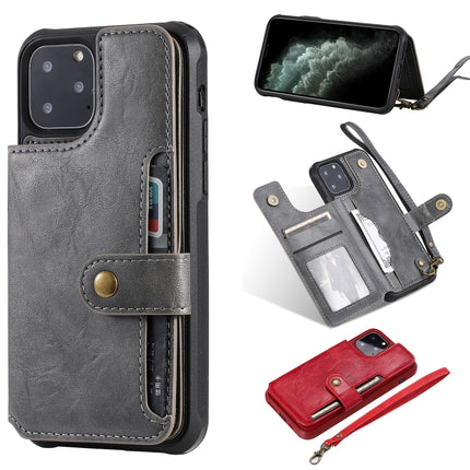 For iPhone 11 Pro Buckle Zipper Shockproof Protective Case with Holder & Card Slots & Wallet & Lanyard & Photos Frame(Grey)-garmade.com
