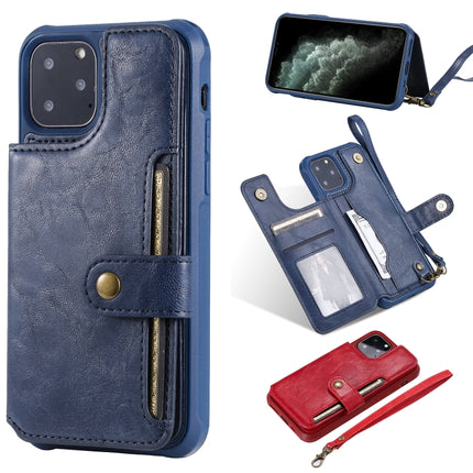 For iPhone 11 Pro Buckle Zipper Shockproof Protective Case with Holder & Card Slots & Wallet & Lanyard & Photos Frame(Blue)-garmade.com