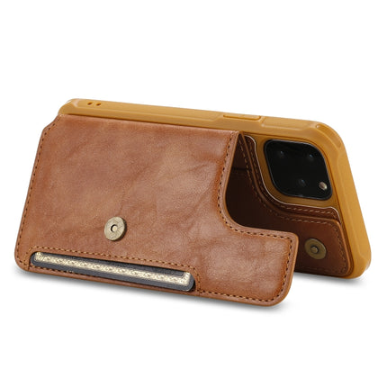 For iPhone 11 Pro Buckle Zipper Shockproof Protective Case with Holder & Card Slots & Wallet & Lanyard & Photos Frame(Brown)-garmade.com