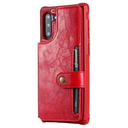 For Galaxy Note 10 Buckle Zipper Shockproof Protective Case with Holder & Card Slots & Wallet & Lanyard & Photos Frame(Red)-garmade.com