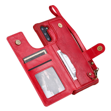 For Galaxy Note 10 Buckle Zipper Shockproof Protective Case with Holder & Card Slots & Wallet & Lanyard & Photos Frame(Red)-garmade.com