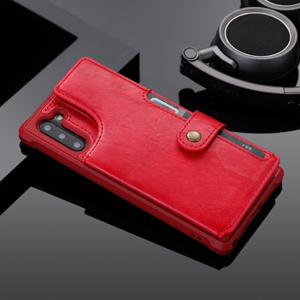For Galaxy Note 10 Buckle Zipper Shockproof Protective Case with Holder & Card Slots & Wallet & Lanyard & Photos Frame(Red)-garmade.com