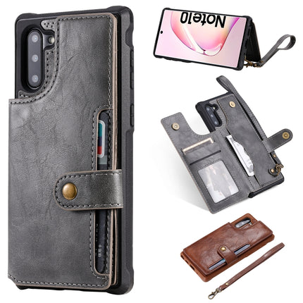 For Galaxy Note 10 Buckle Zipper Shockproof Protective Case with Holder & Card Slots & Wallet & Lanyard & Photos Frame(Gray)-garmade.com