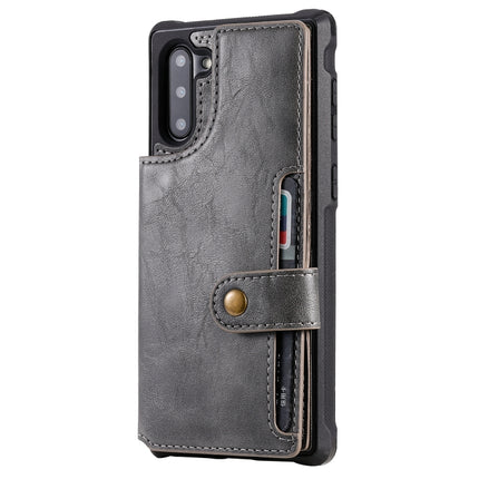 For Galaxy Note 10 Buckle Zipper Shockproof Protective Case with Holder & Card Slots & Wallet & Lanyard & Photos Frame(Gray)-garmade.com