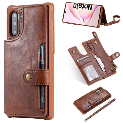 For Galaxy Note 10 Buckle Zipper Shockproof Protective Case with Holder & Card Slots & Wallet & Lanyard & Photos Frame(Coffee)-garmade.com