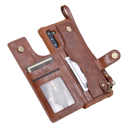 For Galaxy Note 10 Buckle Zipper Shockproof Protective Case with Holder & Card Slots & Wallet & Lanyard & Photos Frame(Coffee)-garmade.com