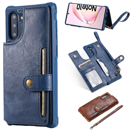 For Galaxy Note 10 Buckle Zipper Shockproof Protective Case with Holder & Card Slots & Wallet & Lanyard & Photos Frame(Blue)-garmade.com