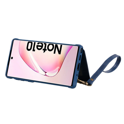 For Galaxy Note 10 Buckle Zipper Shockproof Protective Case with Holder & Card Slots & Wallet & Lanyard & Photos Frame(Blue)-garmade.com