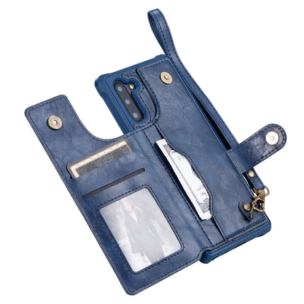 For Galaxy Note 10 Buckle Zipper Shockproof Protective Case with Holder & Card Slots & Wallet & Lanyard & Photos Frame(Blue)-garmade.com