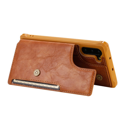 For Galaxy Note 10 Buckle Zipper Shockproof Protective Case with Holder & Card Slots & Wallet & Lanyard & Photos Frame(Brown)-garmade.com