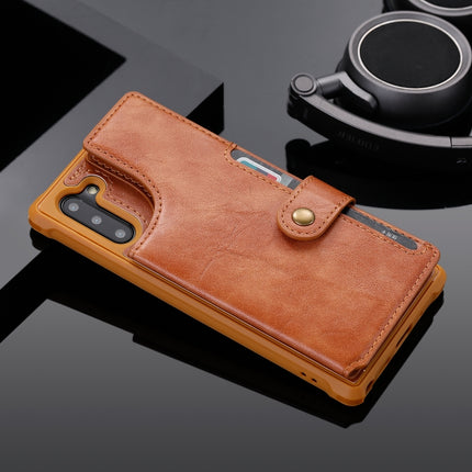 For Galaxy Note 10 Buckle Zipper Shockproof Protective Case with Holder & Card Slots & Wallet & Lanyard & Photos Frame(Brown)-garmade.com
