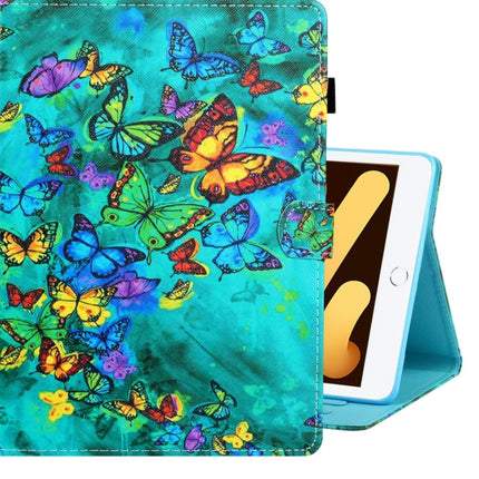 For iPad mini 5 / 4 / 3 / 2 / 1 Colored Drawing Horizontal Flip PU Leather Case with Holder & Card Slot & Sleep / Wake-up Function(Green Butterfly)-garmade.com