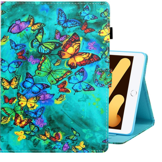For iPad mini 5 / 4 / 3 / 2 / 1 Colored Drawing Horizontal Flip PU Leather Case with Holder & Card Slot & Sleep / Wake-up Function(Green Butterfly)-garmade.com
