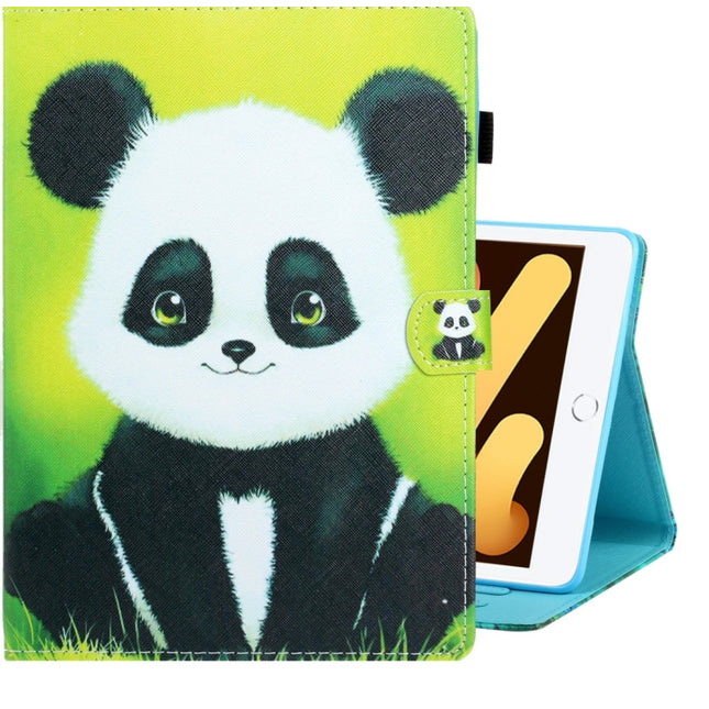 For iPad mini 5 / 4 / 3 / 2 / 1 Colored Drawing Horizontal Flip PU Leather Case with Holder & Card Slot & Sleep / Wake-up Function(Panda)-garmade.com