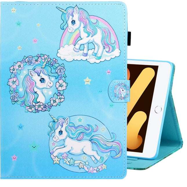 For iPad mini 5 / 4 / 3 / 2 / 1 Colored Drawing Horizontal Flip PU Leather Case with Holder & Card Slot & Sleep / Wake-up Function(Unicorn)-garmade.com