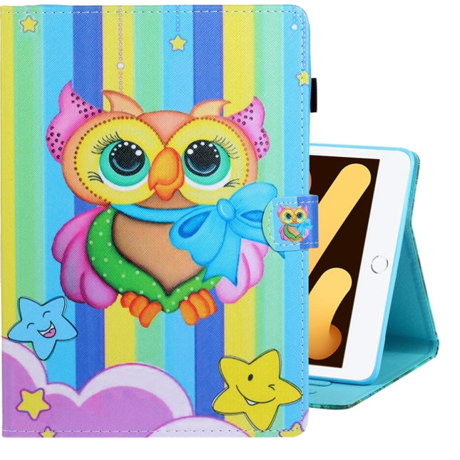 For iPad mini 5 / 4 / 3 / 2 / 1 Colored Drawing Horizontal Flip PU Leather Case with Holder & Card Slot & Sleep / Wake-up Function(Rainbow Owl)-garmade.com