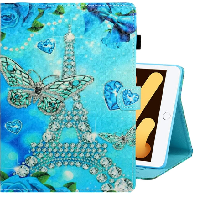For iPad mini 5 / 4 / 3 / 2 / 1 Colored Drawing Horizontal Flip PU Leather Case with Holder & Card Slot & Sleep / Wake-up Function(Butterfly Tower)-garmade.com
