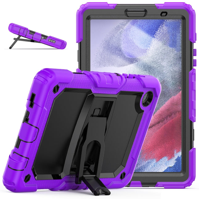 Shockproof Colorful Silica Gel + PC Protective Case with Holder & Shoulder Strap For Samsung Galaxy A7 Lite T220 / T225(Purple)-garmade.com