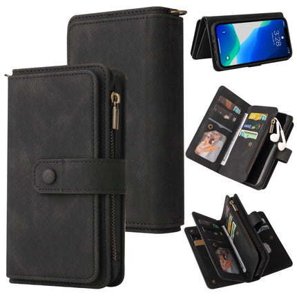 Skin Feel PU + TPU Horizontal Flip Leather Case with Holder & 15 Cards Slot & Wallet & Zipper Pocket & Lanyard For iPhone 13 Pro(Black)-garmade.com