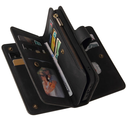 Skin Feel PU + TPU Horizontal Flip Leather Case with Holder & 15 Cards Slot & Wallet & Zipper Pocket & Lanyard For iPhone 13 Pro(Black)-garmade.com
