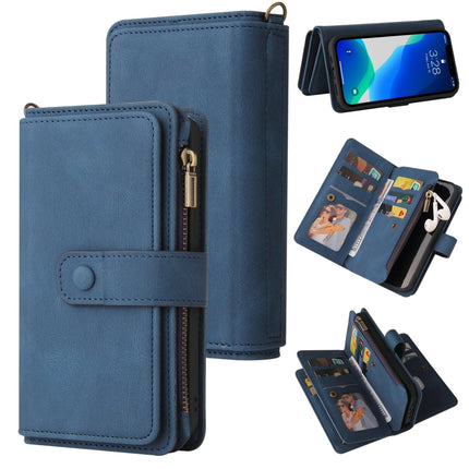 Skin Feel PU + TPU Horizontal Flip Leather Case with Holder & 15 Cards Slot & Wallet & Zipper Pocket & Lanyard For iPhone 13 Pro(Blue)-garmade.com