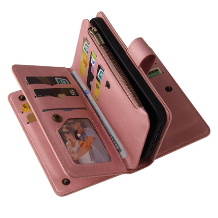 Skin Feel PU + TPU Horizontal Flip Leather Case with Holder & 15 Cards Slot & Wallet & Zipper Pocket & Lanyard For iPhone 13 Pro(Pink)-garmade.com