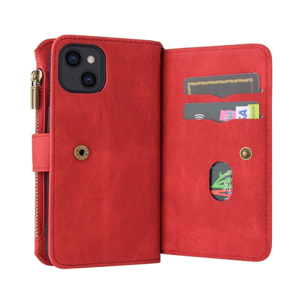 Skin Feel PU + TPU Horizontal Flip Leather Case with Holder & 15 Cards Slot & Wallet & Zipper Pocket & Lanyard For iPhone 13(Red)-garmade.com