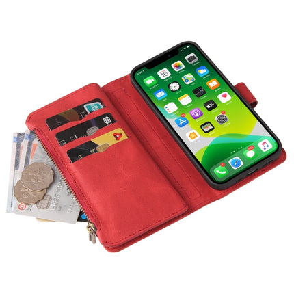 Skin Feel PU + TPU Horizontal Flip Leather Case with Holder & 15 Cards Slot & Wallet & Zipper Pocket & Lanyard For iPhone 13(Red)-garmade.com