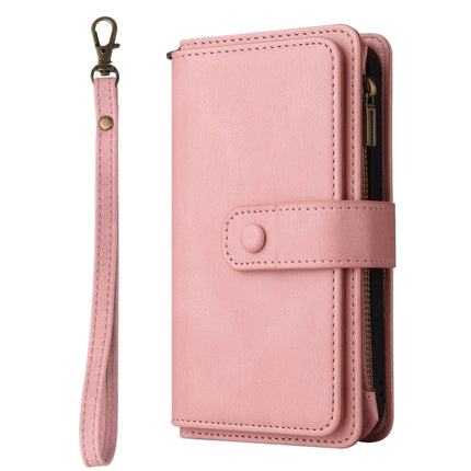 Skin Feel PU + TPU Horizontal Flip Leather Case with Holder & 15 Cards Slot & Wallet & Zipper Pocket & Lanyard For iPhone 13(Pink)-garmade.com